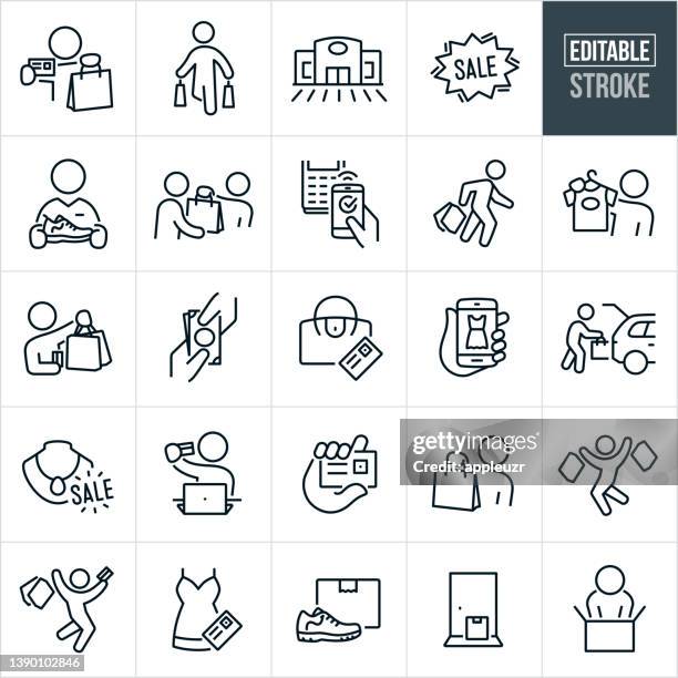 retail shopping thin line icons - editable stroke - merchandise 幅插畫檔、美工圖案、卡通及圖標