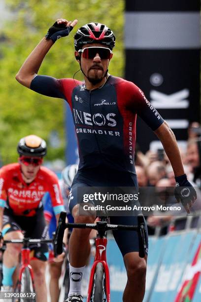 Daniel Felipe Martinez Poveda of Colombia and Team INEOS Grenadiers celebrates winning during the 61st Itzulia Basque Country 2022 - Stage 4 a...