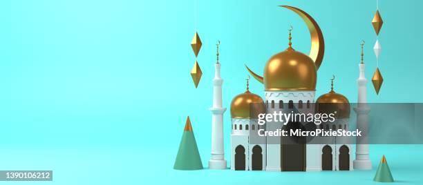 eid mubarak title ramadan greeting card design with mosque - arab festival stock pictures, royalty-free photos & images