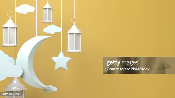origami design paper craft happy eid mubarak ramadan background - lantern imagens e fotografias de stock