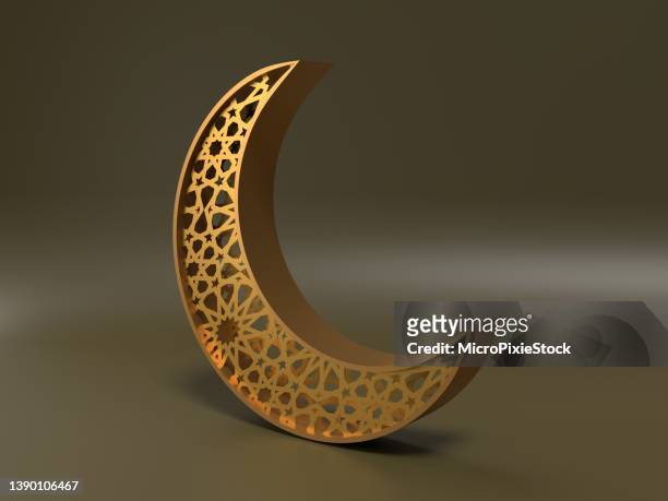 ramadan greeting card design with arabic design gold crescent on gold background - eid ul fitr illustrations stock pictures, royalty-free photos & images