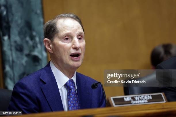 Chairman Sen. Ron Wyden questions Commissioner of the Internal Revenue Service Charles Rettig as he testifies before the Senate Finance Committee on...