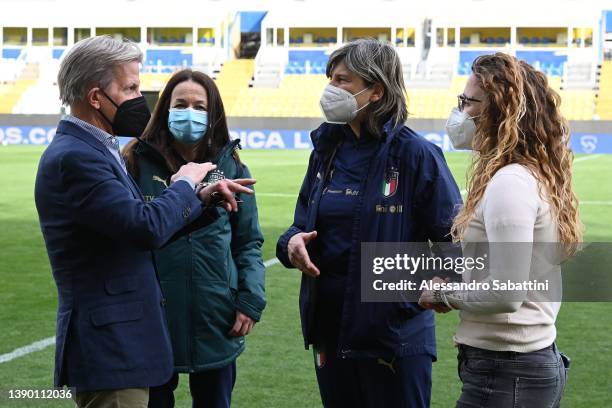 Milena Bertolini head coach of italy Women and President of Parma Calcio Kyle Krause during the Italy Training Session & Press Conference at Stadio...