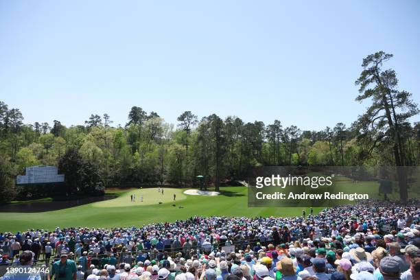 General view of the 11th and 12th holes during the first round of the Masters at Augusta National Golf Club on April 07, 2022 in Augusta, Georgia.