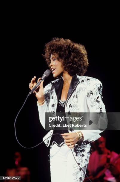 Whitney Houston performing at Jones Beach in New York on August 16, 1987.