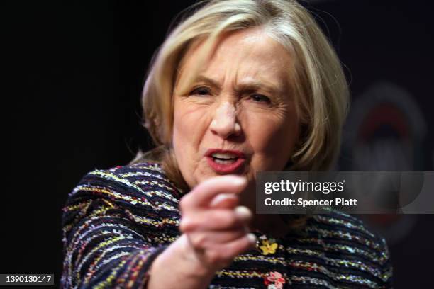 Hillary Rodham Clinton speaks as an honoree at the National Action Network’s three-day annual national convention in Manhattan on April 07, 2022 in...