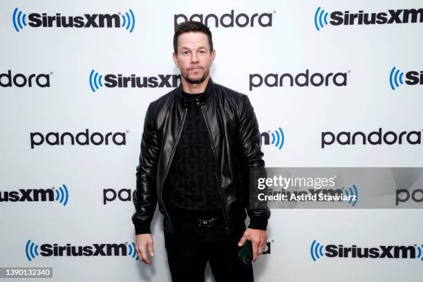 Actor Mark Wahlberg sits down for a 'Conversation With Cardinal Dolan' for SiriusXM's The Catholic Channel at SiriusXM Studios on April 07, 2022 in...