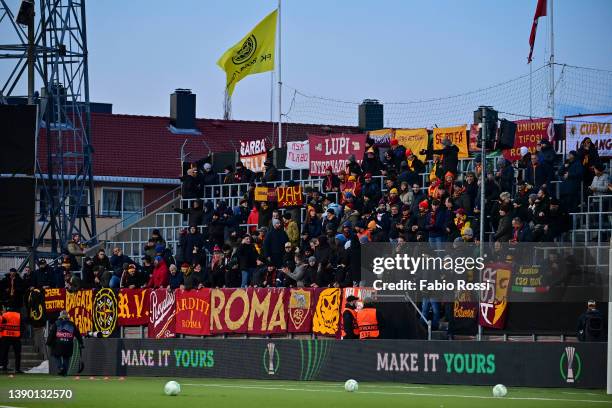 Roma fans during the UEFA Conference League Quarter Final Leg One match between FK Bodo/Glimt and AS Roma at Aspmyra Stadion on April 07, 2022 in...