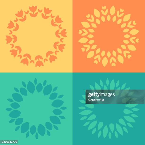 stockillustraties, clipart, cartoons en iconen met flower bloom leaves radial patterns - zonnebloemen