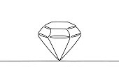 Diamond one line drawing. Gem symbol continuous line illustration.