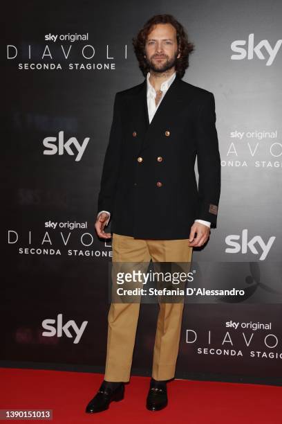 Alessandro Borghi attends the "Diavoli" Tv Series Second Season Premiere at The Space Odeon on April 07, 2022 in Milan, Italy.