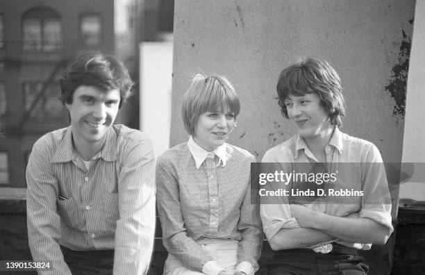 The three founding members of Talking Heads on a Manhattan rooftop, US, 1976. Singer-guitarist David Byrne, bassist Tina Weymouth and drummer Chris...