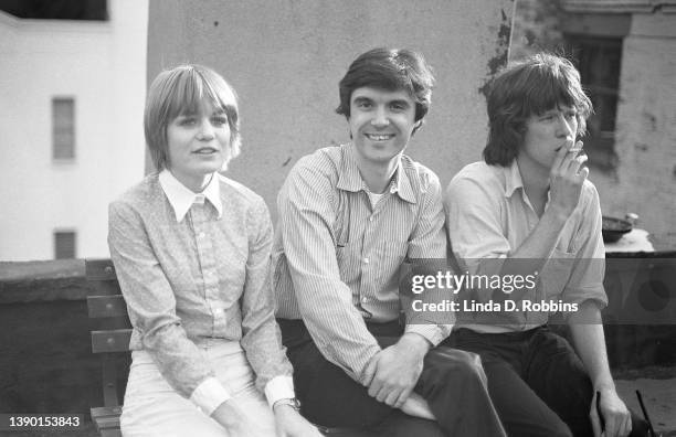 The three founding members of Talking Heads on a Manhattan rooftop, US, 1976. Bassist Tina Weymouth, singer-guitarist David Byrne and drummer Chris...