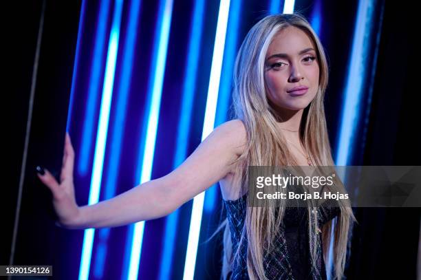 Spanish singer Ana Mena poses to a portrait session during presentation of Heineken Silver on April 07, 2022 in Madrid, Spain.