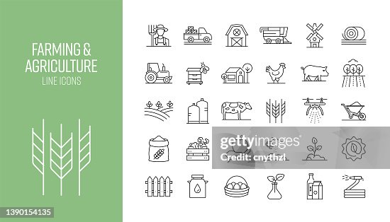 Set of Farming and Agriculture Related Line Icons. Outline Symbol Collection Set of Farming and Agriculture Related Line Icons. Outline Symbol Collection