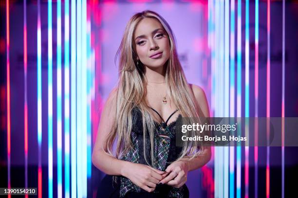 Spanish singer Ana Mena poses to a portrait session during presentation of Heineken Silver on April 07, 2022 in Madrid, Spain.