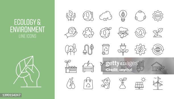 set of ecology and environment related line icons. outline symbol collection - environment stock illustrations