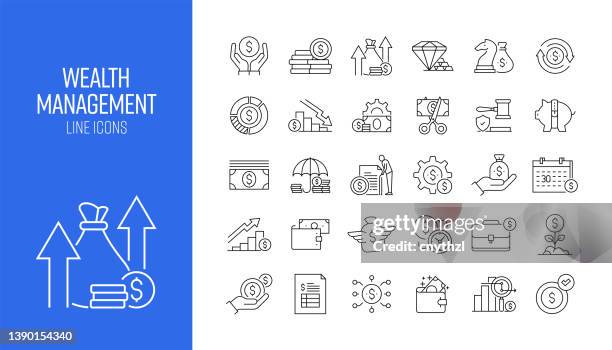 set of wealth management related line icons. outline symbol collection - senior management icon stock illustrations