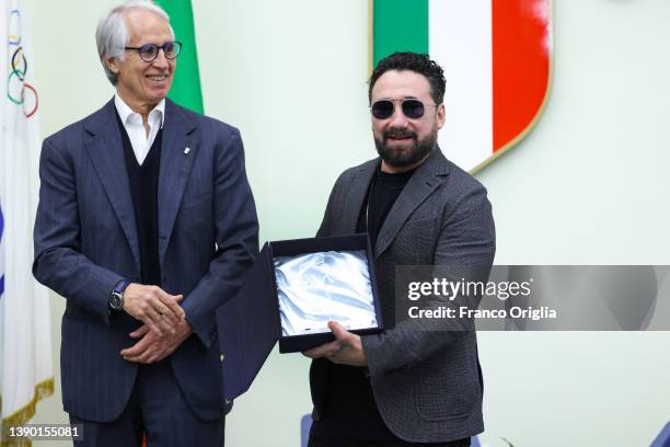 Giovanni Malagò , and Federico Zampaglione attend the Premio "Giuliano Gemma - Forza Passione Identità" at Salone D'Onore of the CONI headquarter on...