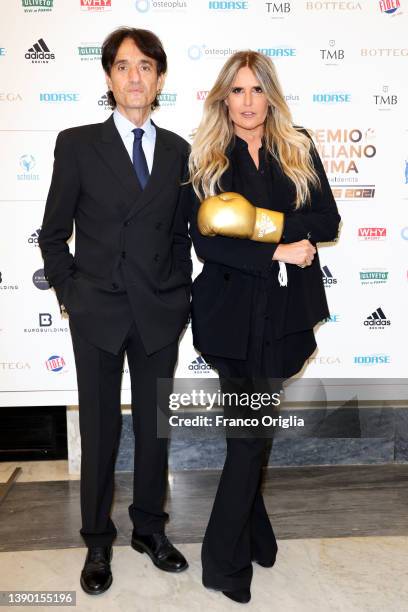 Giulio Base and Tiziana Rocca attend the Premio "Giuliano Gemma - Forza Passione Identità" at Salone D'Onore of the CONI headquarter on April 07,...