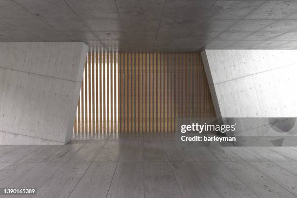 futuristic empty room, 3d rendering - wood material architectural wall stock pictures, royalty-free photos & images