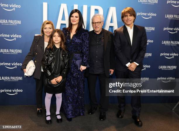 Laura Pausini with her husband Paolo Carta, her daughter Paola and her parents during the premiere of her movie 'Laura Pausini, A Pleasure To Meet...