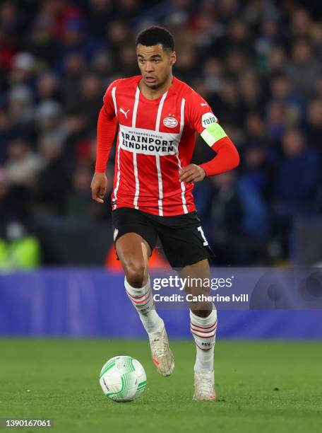 Cody Gakpo of PSV Eindhoven during the UEFA Conference League Quarter Final Leg One match between Leicester City and PSV Eindhoven at on April 07,...