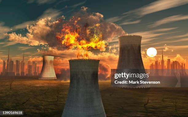 nuclear power plant explosion - nuclear bomb explosion stock illustrations