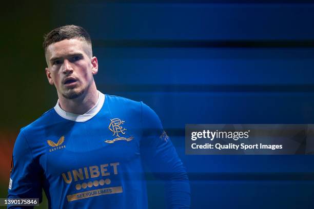 Ryan Kent of Rangers FC looks on during the UEFA Europa League Quarter Final Leg One match between Sporting Braga and Rangers FC at Estadio Municipal...