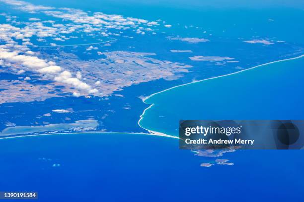 island coastline blue sea, air travel aerial view - bass strait stock pictures, royalty-free photos & images