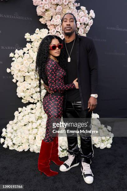 Teyana Taylor and Iman Shumpert attend the Los Angeles premiere of Hulu's new show "The Kardashians" at Goya Studios on April 07, 2022 in Los...