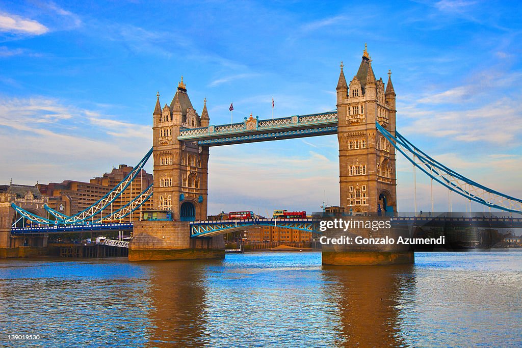 Tower Bridge and Thames River, London,