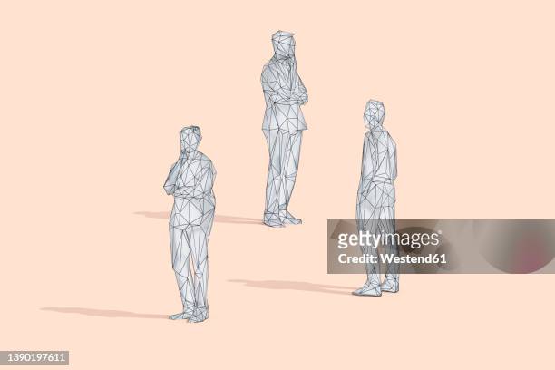 3d rendering of thoughtful business colleagues at srudio - low poly modelling person stock-grafiken, -clipart, -cartoons und -symbole