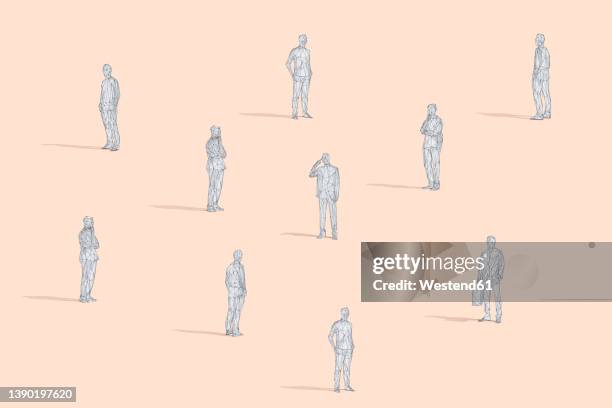 ilustraciones, imágenes clip art, dibujos animados e iconos de stock de 3d rendering of thoughtful businessman at studio - representación humana