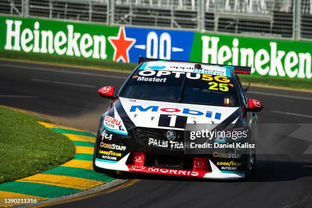 Chaz Mostert, driver of the Mobil1 Optus Racing Holden Commodore ZB, competes during race 1 of the Formula One Melbourne round of the 2022 Supercars...