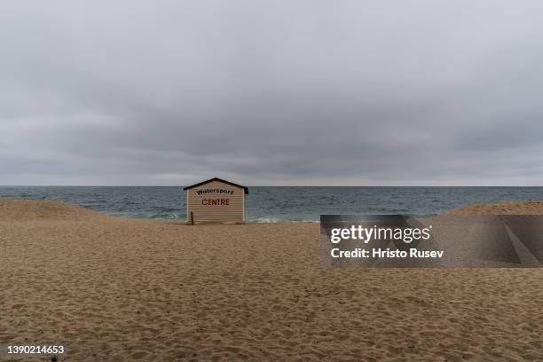 The central beach of Golden Sands resort is seen empty on April 7, 2022 in Varna, Bulgaria. Todor Yordanov, 56 years-old Bulgarian living in Canada...