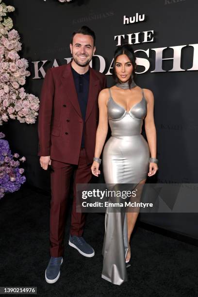 Ben Winston and Kim Kardashian attend the Los Angeles premiere of Hulu's new show "The Kardashians" at Goya Studios on April 07, 2022 in Los Angeles,...