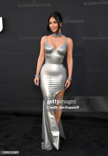 Kim Kardashian attends the Los Angeles premiere of Hulu's new show "The Kardashians" at Goya Studios on April 07, 2022 in Los Angeles, California.