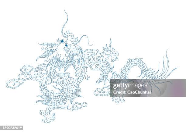 chinese dragon pattern - totem pole stock illustrations