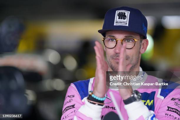 Maximilian Goetz of Germany and Mercedes-AMG Team Winward Racing reacts during DTM Tests at Hockenheimring on April 05, 2022 in Hockenheim, Germany.