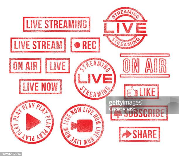 live streaming rubber stamps video podcast vlogger - live streaming stock illustrations
