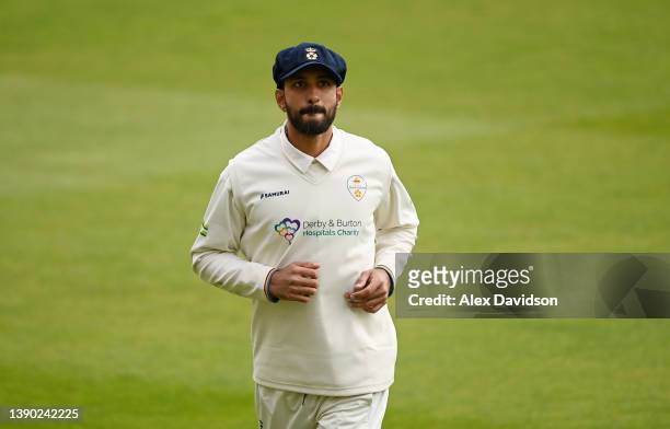 Shan Masood of Derbyshire looks on during Day One of the LV= Insurance County Championship match between Middlesex and Derbyshire at Lord's Cricket...