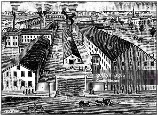 antique illustration of usa, new hampshire landmarks and companies: concord, the abbot downing co. - concord new hampshire stock illustrations