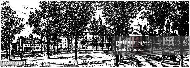 antique illustration of usa, new hampshire landmarks and companies: concord, insane asylum - concord new hampshire stock illustrations