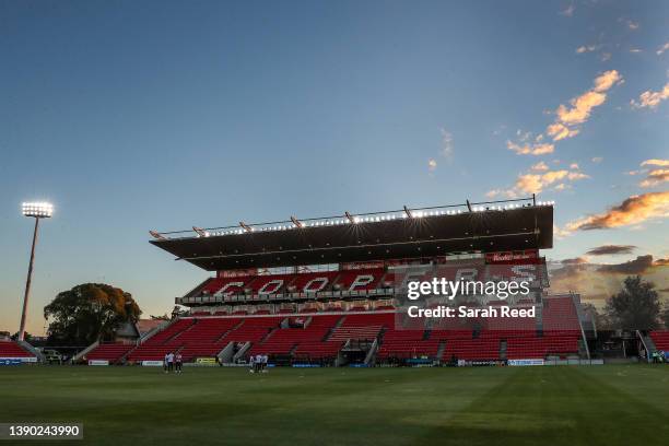 General View during the A-League Mens match between Adelaide United and Macarthur FC at Coopers Stadium, on April 08 in Adelaide, Australia.