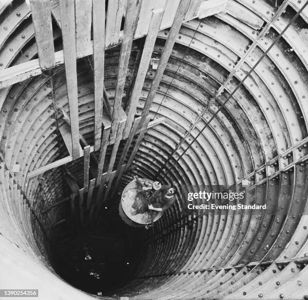 The construction of the tunnels for the new Victoria Line under Oxford Circus in London, UK, 26th July 1963.