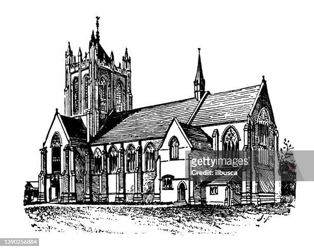 antique illustration of usa, new hampshire landmarks and companies: concord, st paul's school chapel - kork stock illustrations