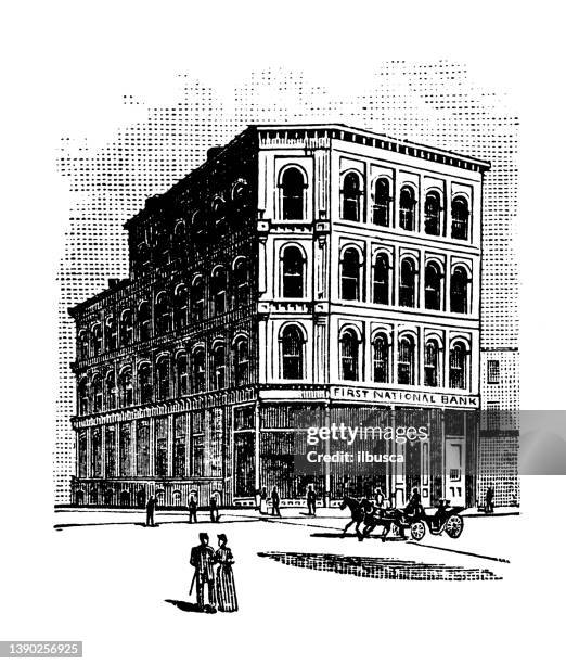 antique illustration of usa, new hampshire landmarks and companies: concord, first national bank - concord new hampshire stock illustrations
