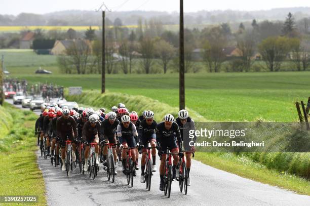 Mads Pedersen of Denmark and Team Trek - Segafredo Yellow Leader Jersey with teammates lead the peloton during the 68th Circuit Cycliste Sarthe -...