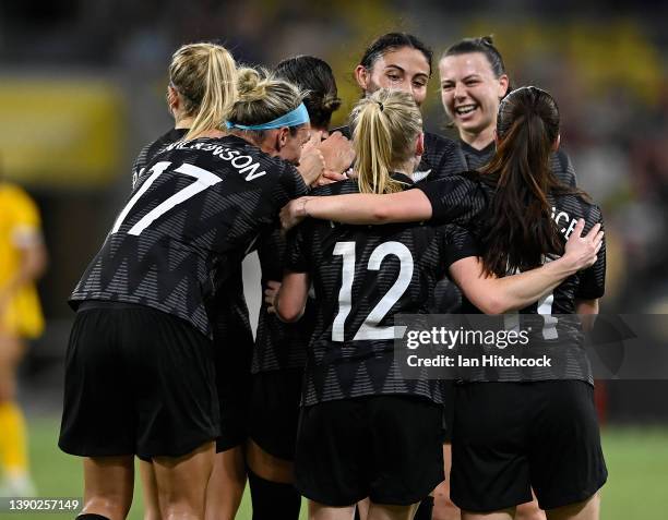 Anna Green of New Zealand celebrates after scoring a goal during the International Women's match between the Australia Matildas and the New Zealand...